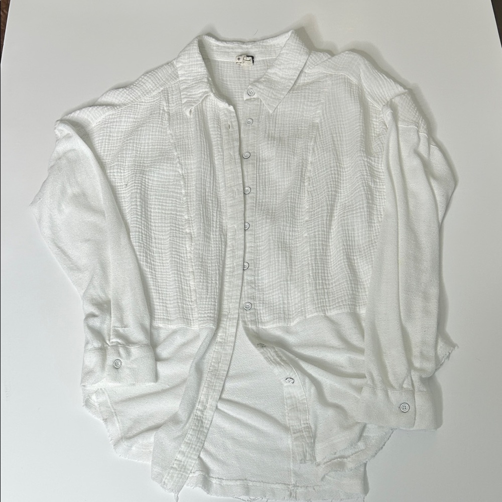 We The Free White Casual Button Down Shirt
